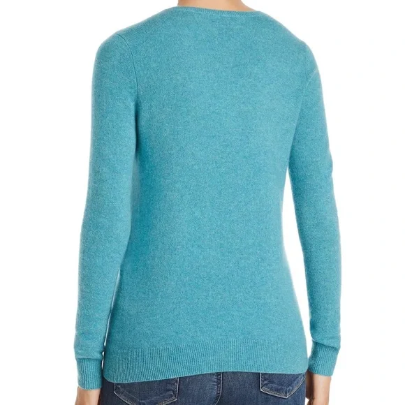 Nordstrom NWOT 100% Cashmere Blue Teal V Neck Sweater Size Large - Picture 3 of 10